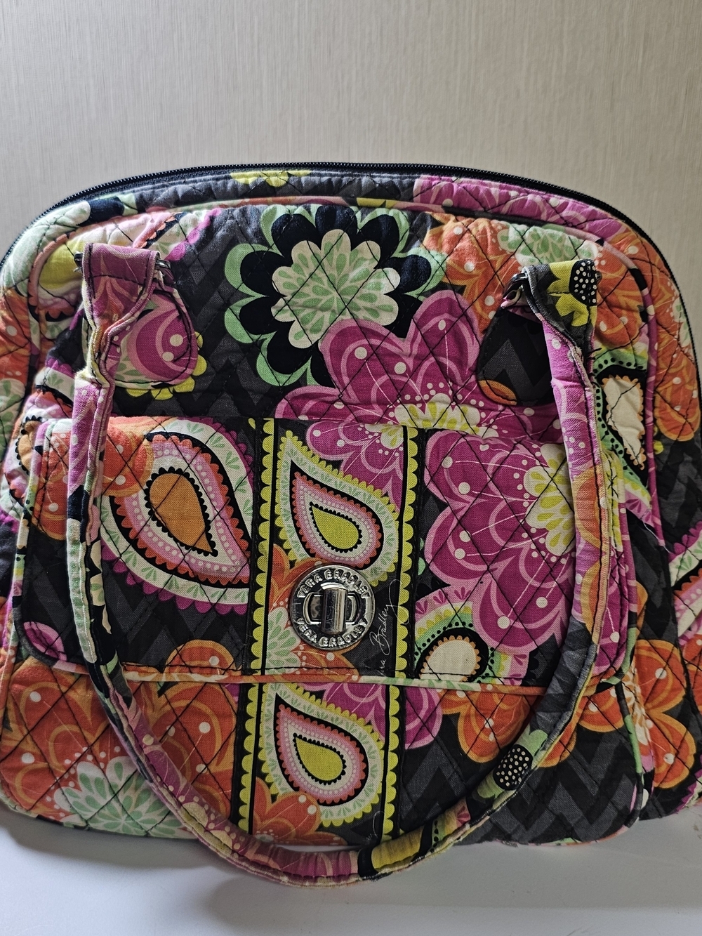 Vera Bradley Quilted Satchel Purse & Wallet Set Floral Paisley Pink Orange